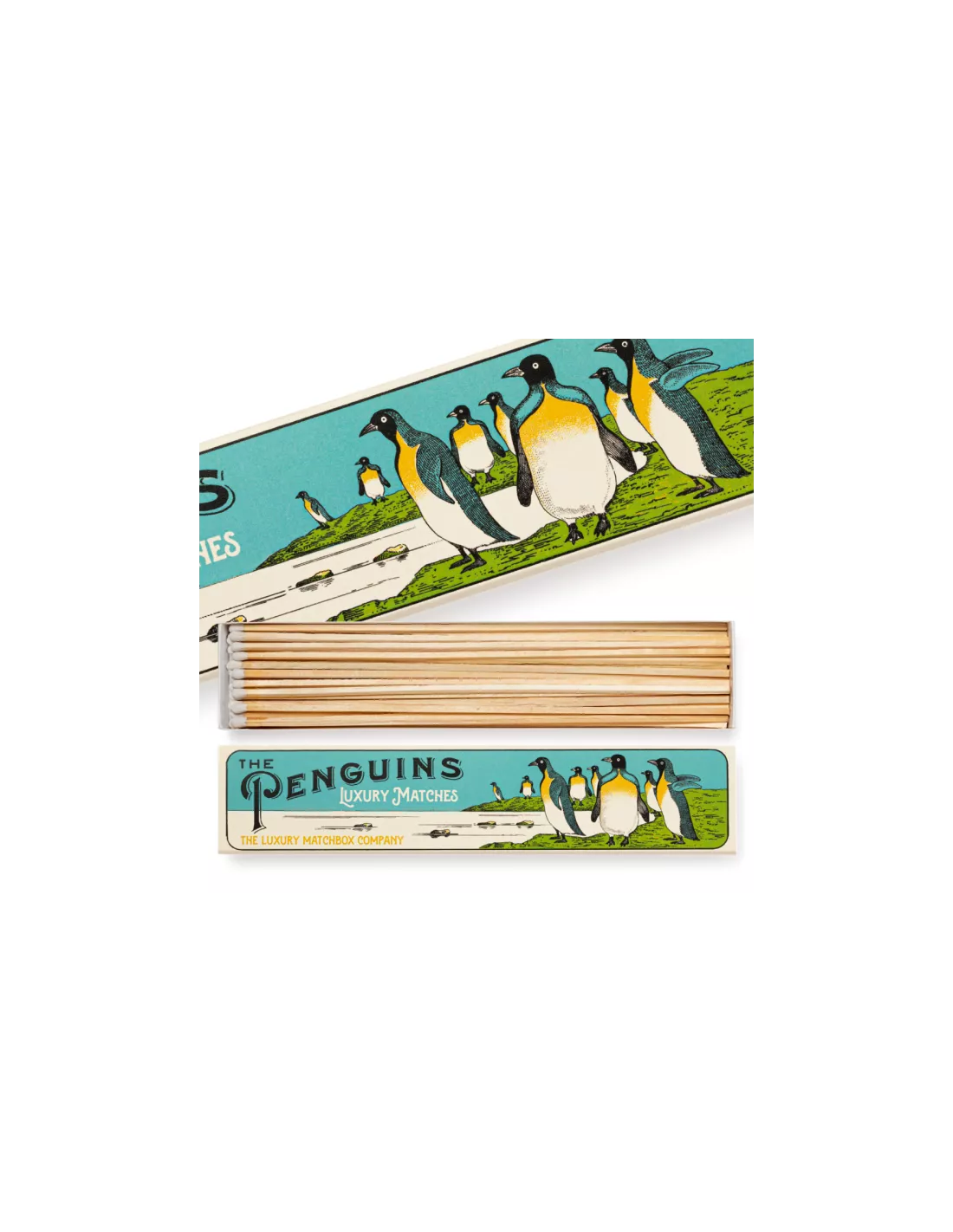 The Archivist 'The Penguins' Long Matchsticks – Yellow Decorative Box with White Tipped Matches 1 The Archivist 'The Penguins' Long Matchsticks – Yellow Decorative Box with White Tipped Matches