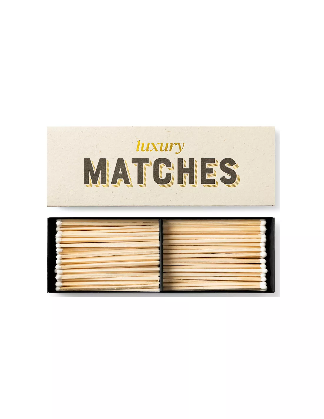 The Archivist Allumettes Luxury Matches – Gold Foil Accents & White Tips – 10cm Extra Long Matchbox 1 The Archivist Allumettes Luxury Matches – Gold Foil Accents & White Tips – 10cm Extra Long Matchbox