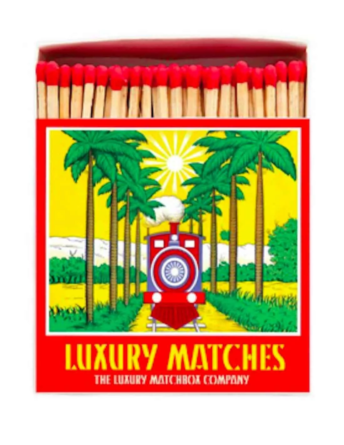 Boîte de Grandes Allumettes Carrée Train & Palmiers – The Archivist Vintage Art 1 Boîte de Grandes Allumettes Carrée Train & Palmiers – The Archivist Vintage Art