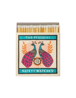 The Archivist Two Peacocks Vintage Illustration – Square Luxury Matchbox (125 Count)