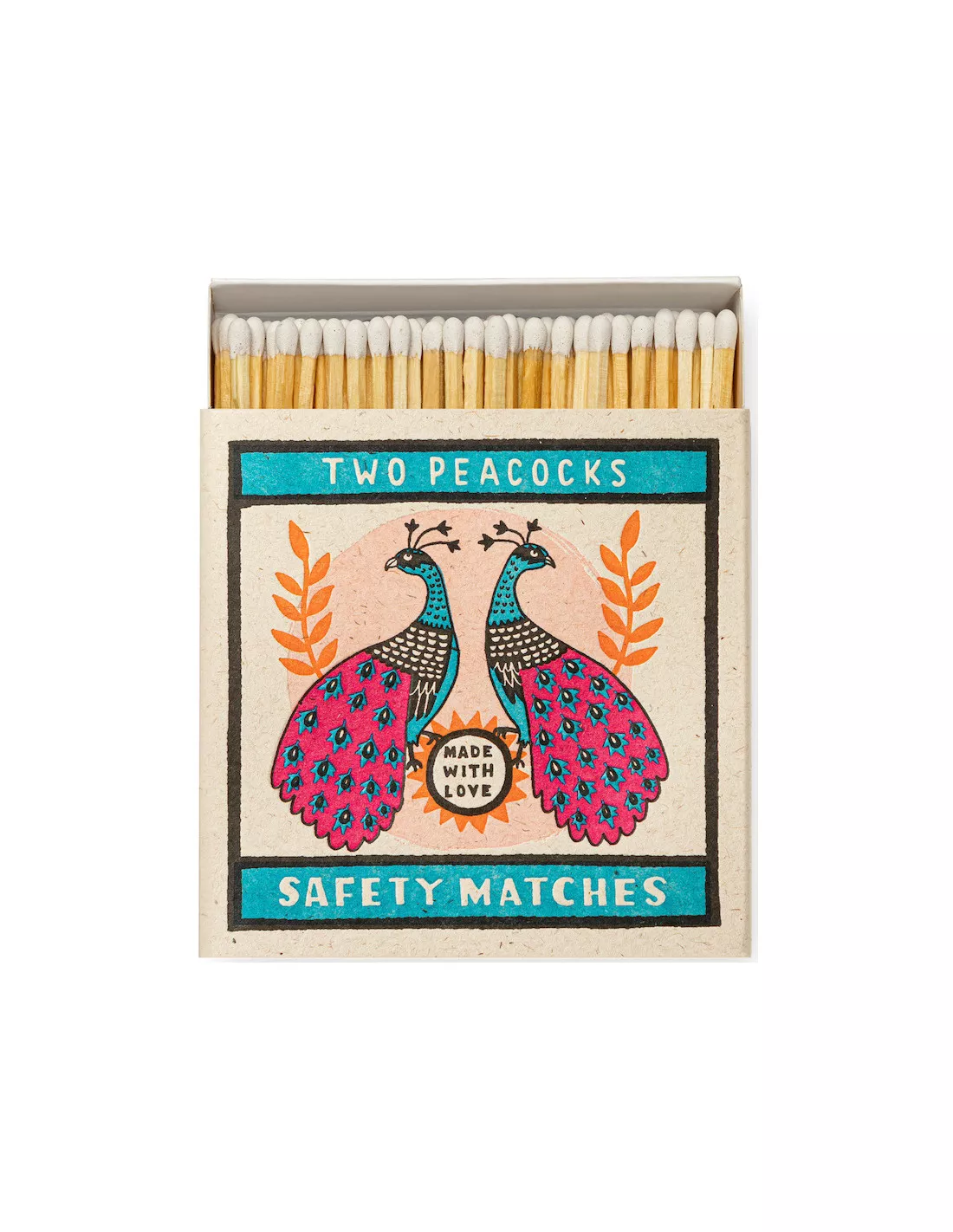 The Archivist Two Peacocks Vintage Illustration – Square Luxury Matchbox (125 Count) 1 The Archivist Two Peacocks Vintage Illustration – Square Luxury Matchbox (125 Count)