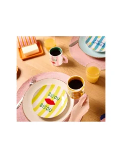 Assiette à Dessert Diego Squeeze The Day – Céramique Bleue et Jaune Peinte à la Main -Jolie Bougies Soldes assiette a dessert diego squeeze the day 2