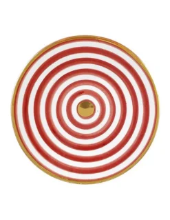 Assiette Chabi Chic en Céramique Rayée Marsala et Or 12 Carats – Artisanat Marocain D 17 cm