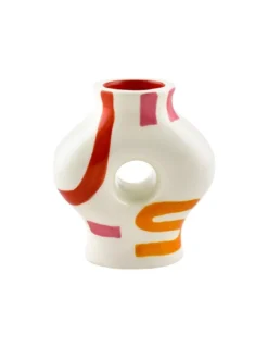 Que Rico Bougeoir en Céramique Olivia – Motif Groovy Graphics Orange et Rouge