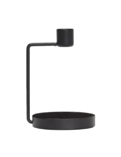 Hübsch Chandelier Minimaliste en Métal et Verre Noir – Bougeoir Design Scandinave