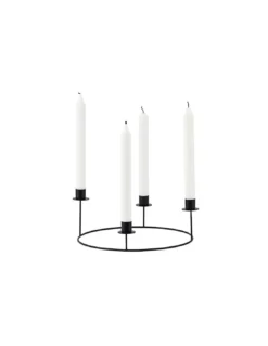 House Doctor Chandelier Rond en Métal Noir pour 4 Cierges – Centre de Table Design Scandinave