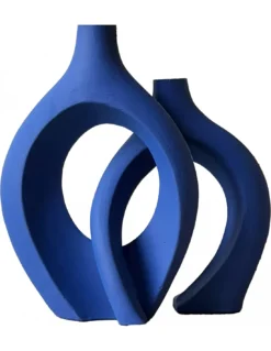 Duo De Vases Terre Cuite Enlacés Ksar - Bleu