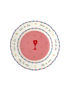 Bitossi Home Assiette à Dîner 20cm – Rose et Blanc avec Bordure Or Fin