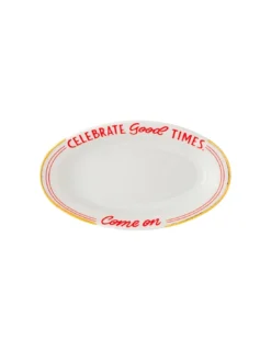 Bitossi Home "The Club" Good Times Ceramic Plate - White and Red Bistro Side Dish (17x10 cm)
