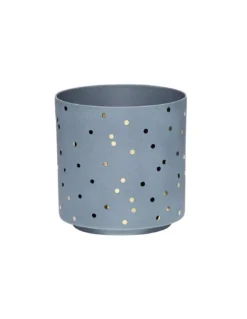 Hübsch Photophore Bleu avec Paillettes Dorées – Support de Bougie Design en Porcelaine