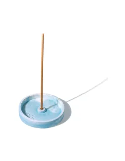 Porte Encens Bleu Marbré en Béton Bloom – Design Minimaliste Artisanal Fabriqué en France