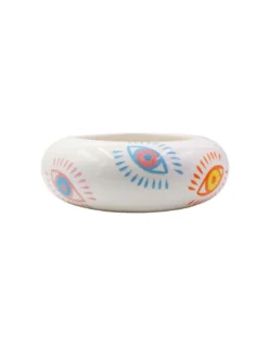 Que Rico Vicente Ceramic Pot - Ojos Locos Pink and Blue Hand-Painted Oval Vase