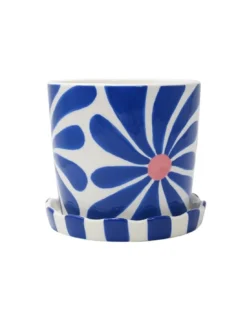 Que Rico Pot Lior Fiesta Floral – Blue & White Hand-Painted Ceramic Décor
