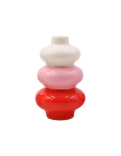 Soliflore en Céramique Qué Rico - Motifs Abstraits Rouge, Rose et Blanc