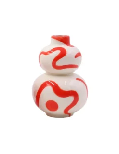 Soliflore Rond Qué Rico Rouge et Blanc – Vase Céramique Artisanal Peint à la Main