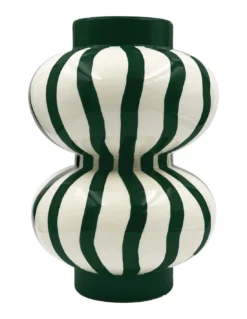 Vase Augusto Que Rico – Rayas Bailarinas Vert et Blanc en Céramique Peinte à la Main