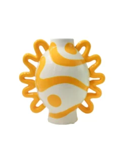 Que Rico Vase Isabel Sol Y Sombra – Yellow and White Hand-Painted Ceramic Decorative Vase