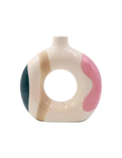 Vase Josefina - La Guapa Rose et Vert – Céramique Artisanale Peinte à la Main Que Rico